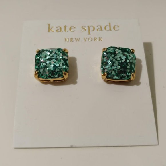 kate spade Jewelry - Kate Spade teal square glitter stud earrings